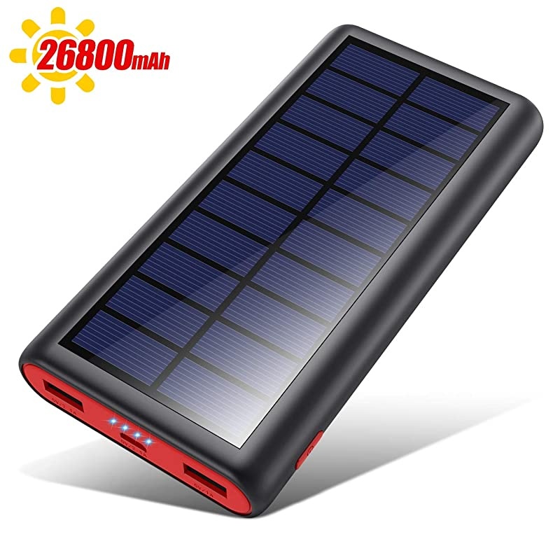 Solar Charger 26800mAh, Outdoor Power Bank,High Capacity External Backup Battery Pack with 4 LED Lights,Dual USB Ports Charging for Cellphones Tablets,iPad,GoPro Camera and More