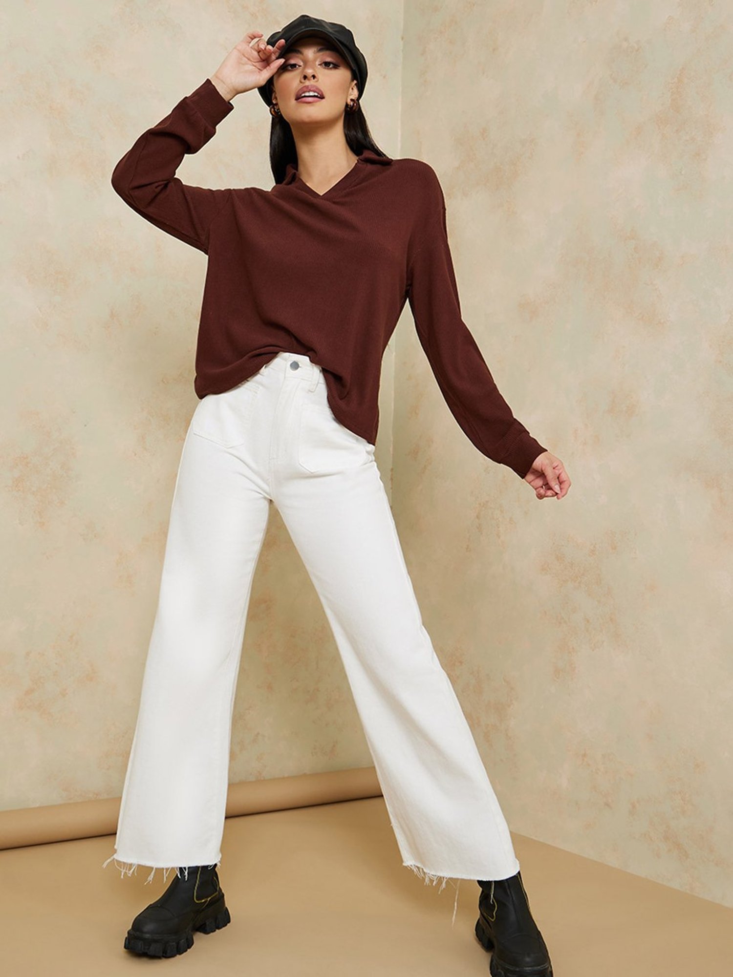 Styli Brown Regular Fit Top