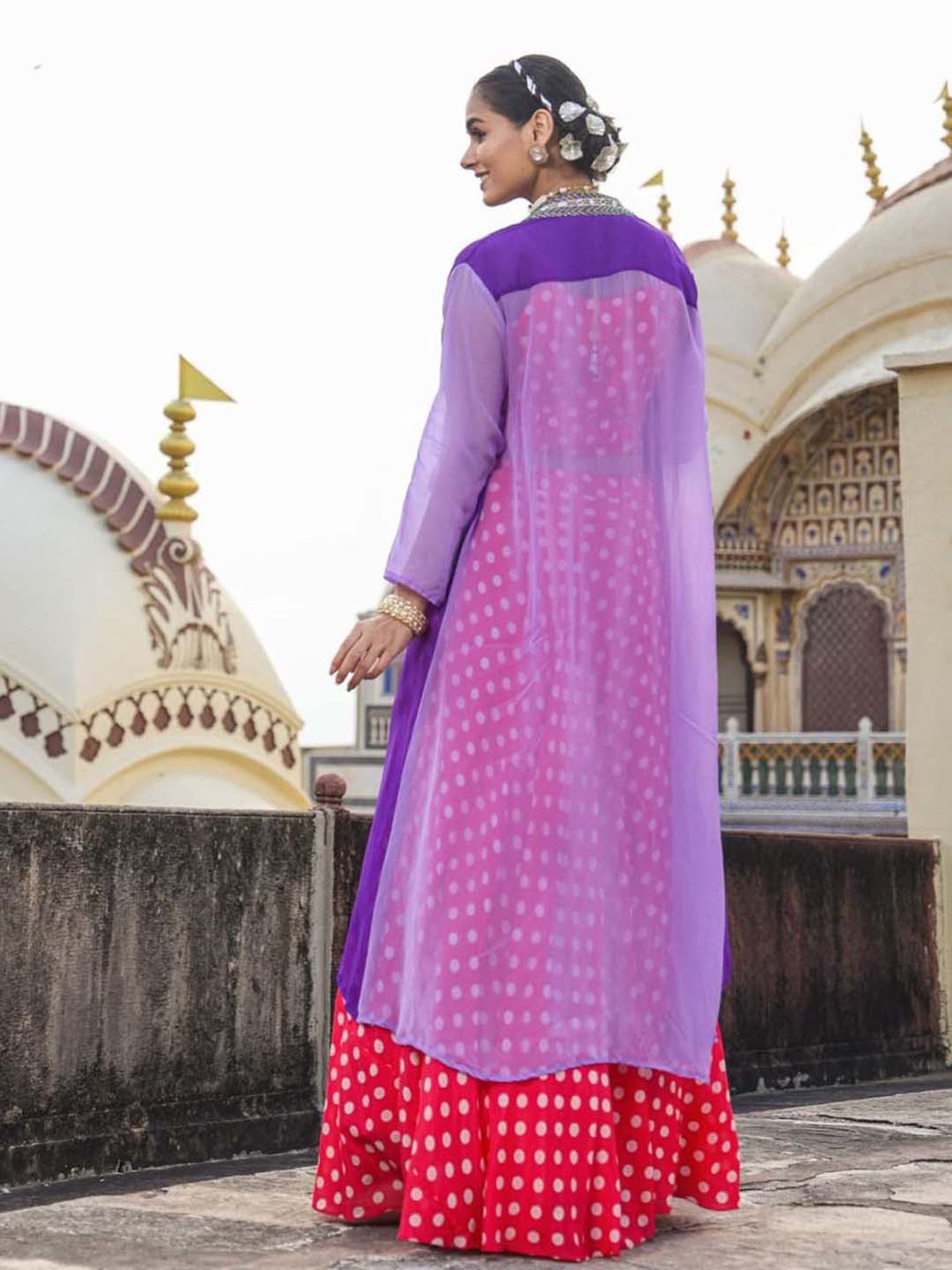 SCAKHI Pink Printed Lehenga Choli Set With Cape