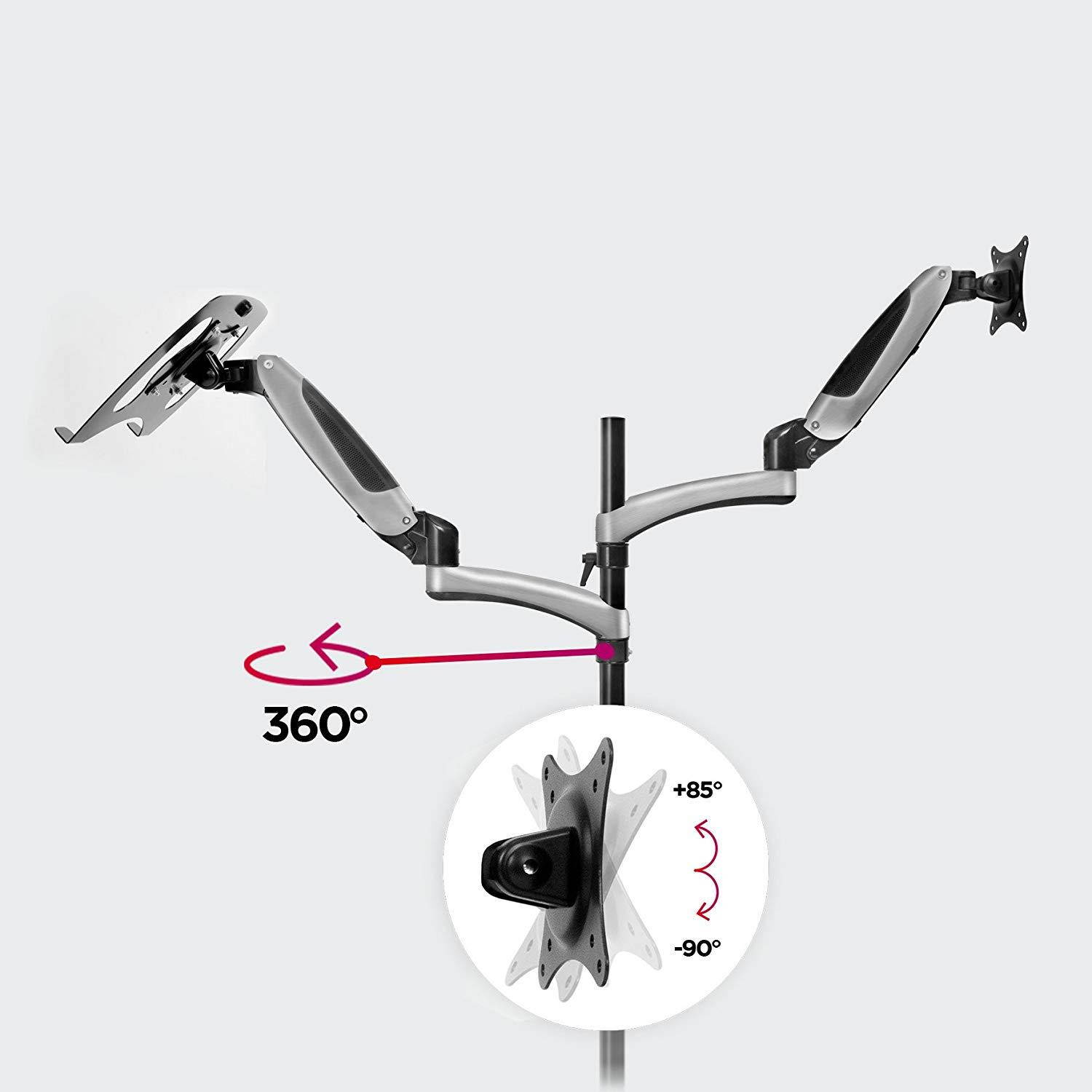 Duronic Desk Mount DM65L1X1 | Single Monitor Stand for 15&rdquo;-27&rdquo; LCD/LED PC/TV Screen and Laptop | Dual Arms | Adjustable Support | VESA 75/100 Bracket (Tilt: -90&deg;/+85&deg; | Swivel: 180&deg; | Rotate: 360&deg;)