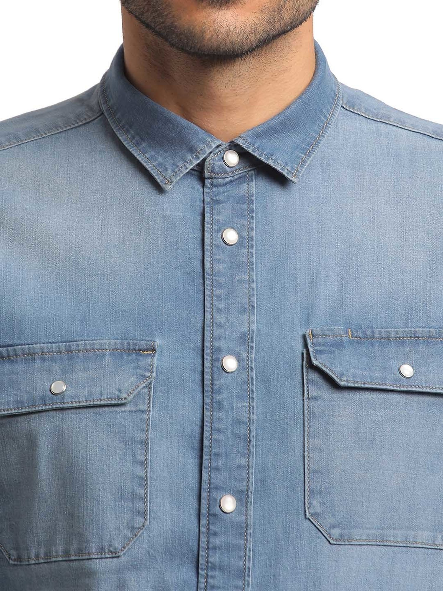 EVERBLUE Light Blue Regular Fit Shirt