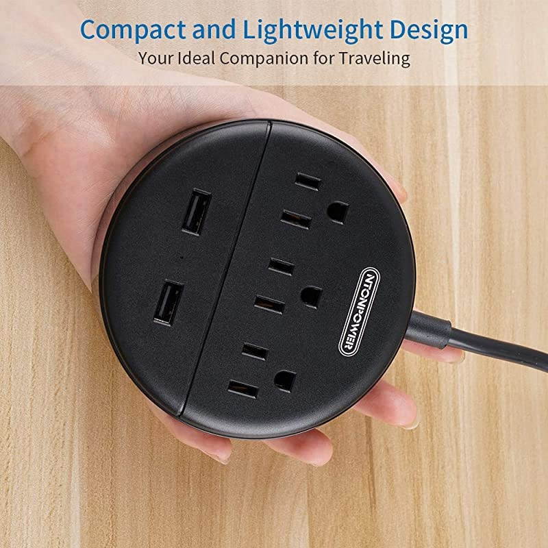 Power Strip with USB  Travel Power Strip Flat Plug 10ft Extra Long Extension Cord 3 Outlets 2 USB Desktop Charging Station Wall Mount Compact for Home Dorm Room and Office UL Listed