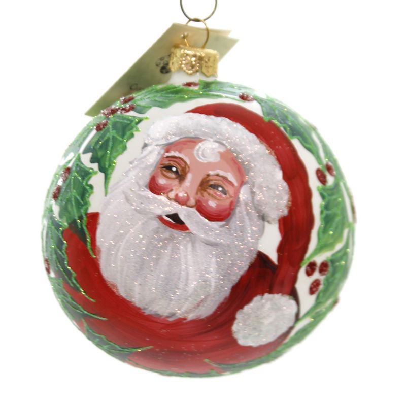 Christina's World 4.0" Cheeky Santa & Holly Mouth Blown Hand Painted  -  Tree Ornaments