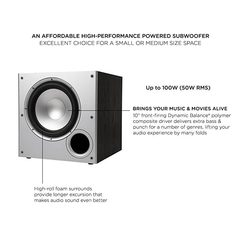 Atrium 4 Outdoor Speakers with Powerful Bass (Pair, Black) | All-Weather Durability & Audio PSW10 10" Powered Subwoofer - Featuring High Current Amp and Low-Pass Filter | Up to 100 Watts