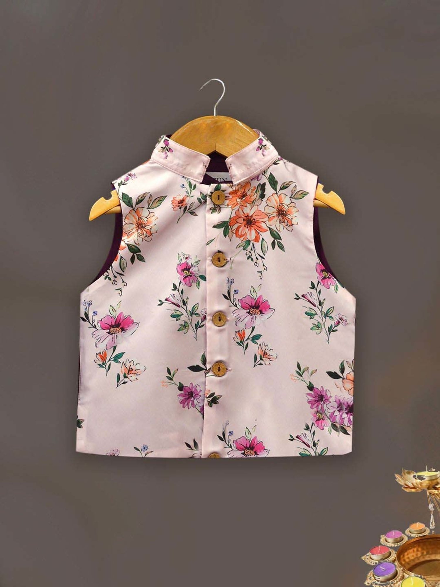 A.T.U.N. Boys Wine & Pink Printed Full Sleeves Kurta Set