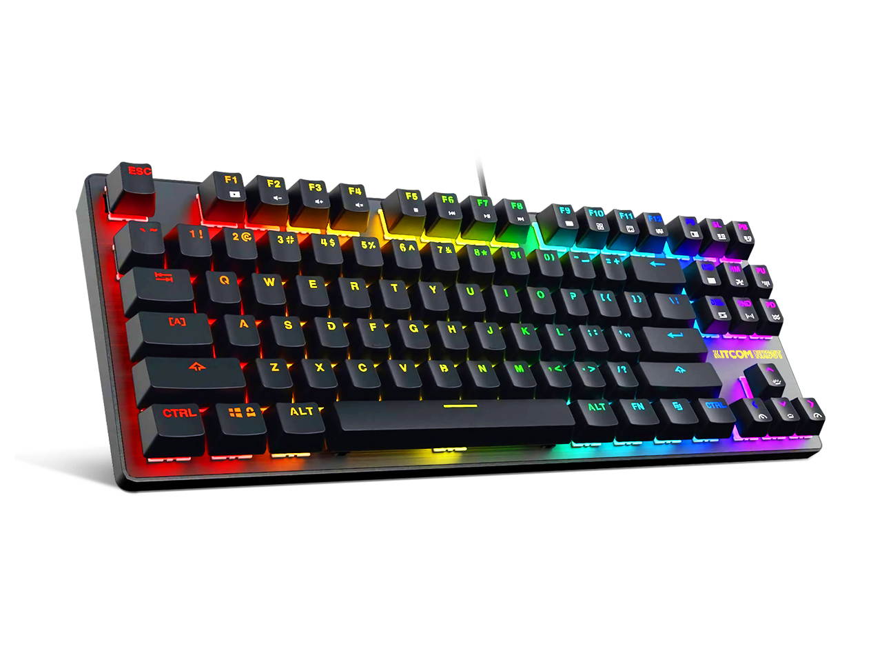 TKL RGB Mechanical Gaming Keyboard KITCOM NK60T Cherry MX Blue Switch Equivalent Compact 87 Keys Tenkeyless LED Backlit Detachable USB Type-C Cable Computer Wired Keyboard for Windows PC/MAC Gamers