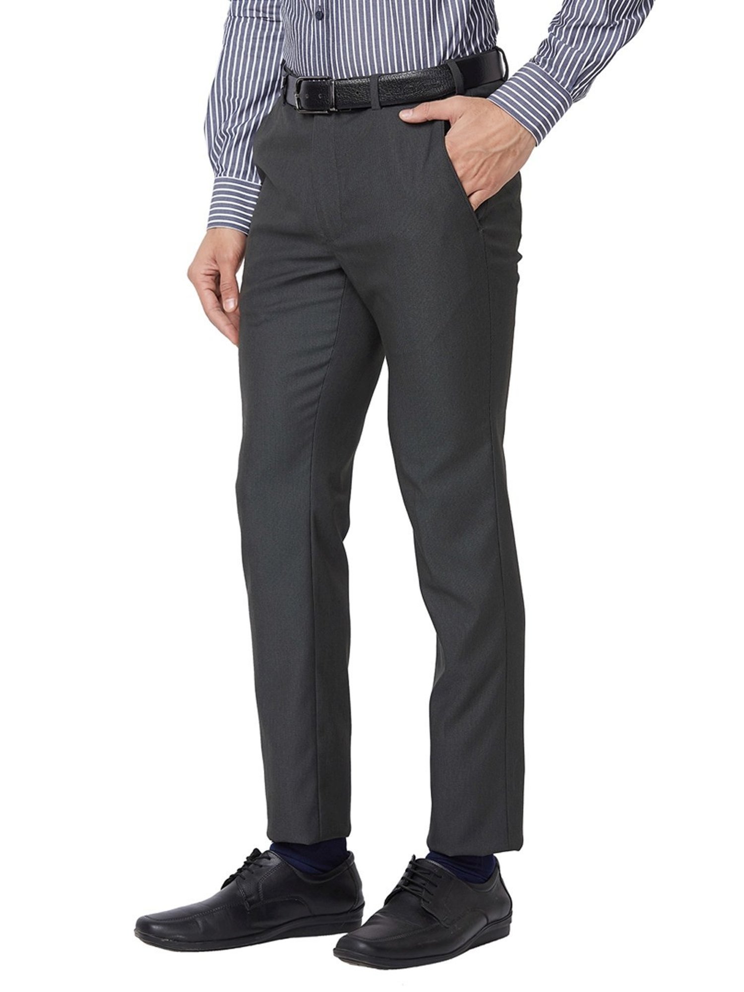 Park Avenue Dark Grey Super Slim Fit Self Pattern Trousers