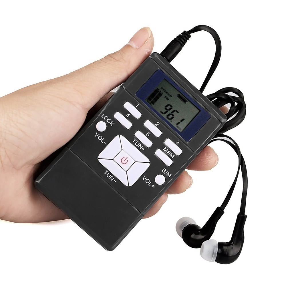 Mini Portable DSP Stereo FM Radio Digital Clock Receiver for Meeting Simultaneous Interpretation Clip-on Radio with Earphone Lanyard 1.2