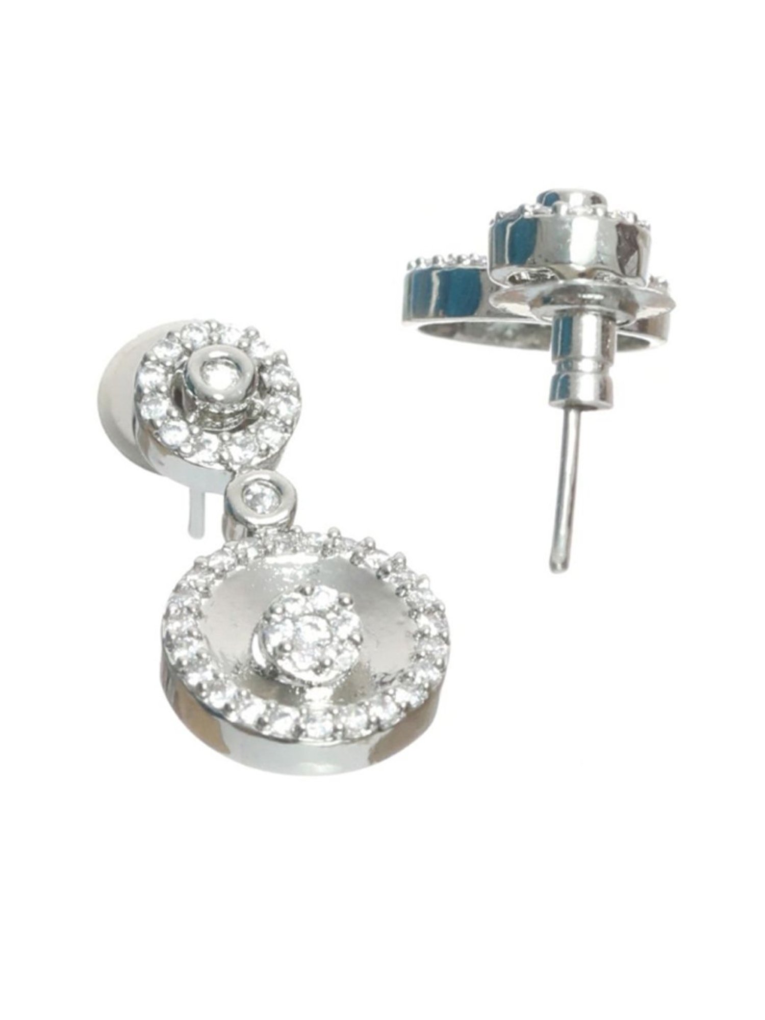 Aatmana Silver-Plated White American Diamond & CZ Stone-Studded Necklace Set