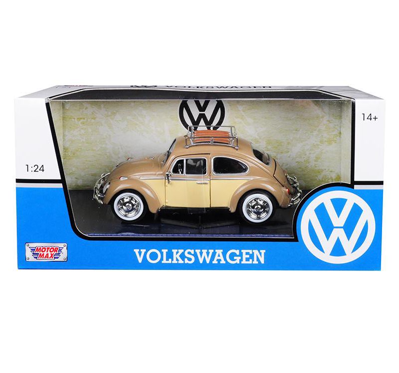 1966 Volkswagen Classic Beetle with Roof Luggage Rack Light Brown 1/24 Diecast Model Car by Motormax