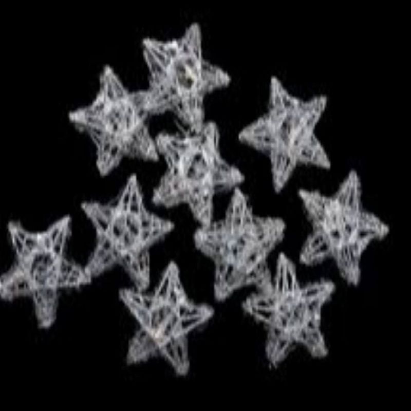 Penn 10-Count Battery Operated Warm Clear Sparkling Glittered Star Christmas Light set, 6.6ft Silver Wire