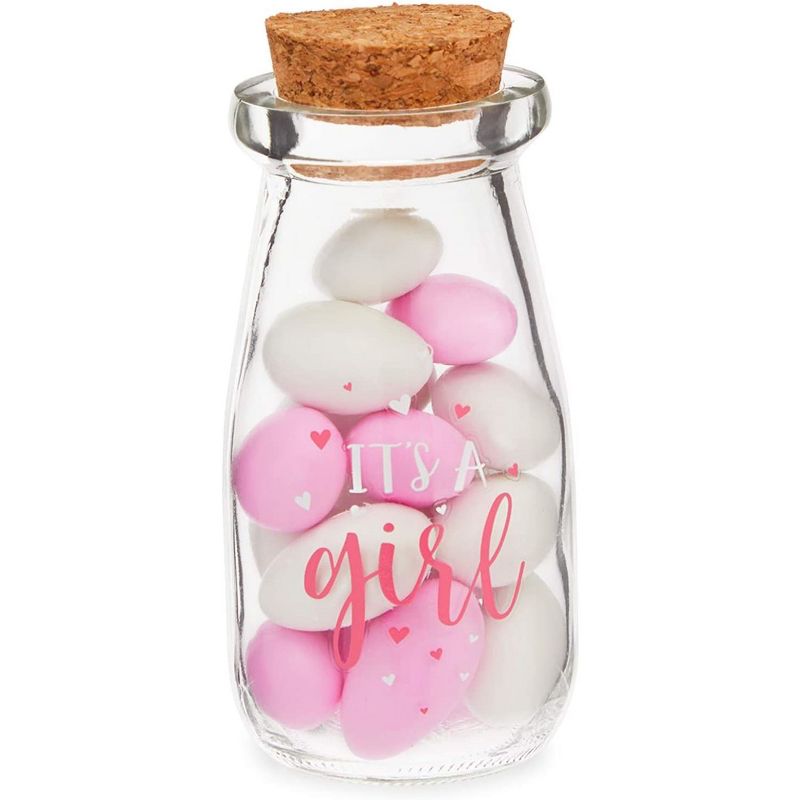 Sparkle and Bash 12-Pack 4-Inch Empty Milk Jars Glass Bottles with Lids, It's a Girl Baby Shower Party Favors
