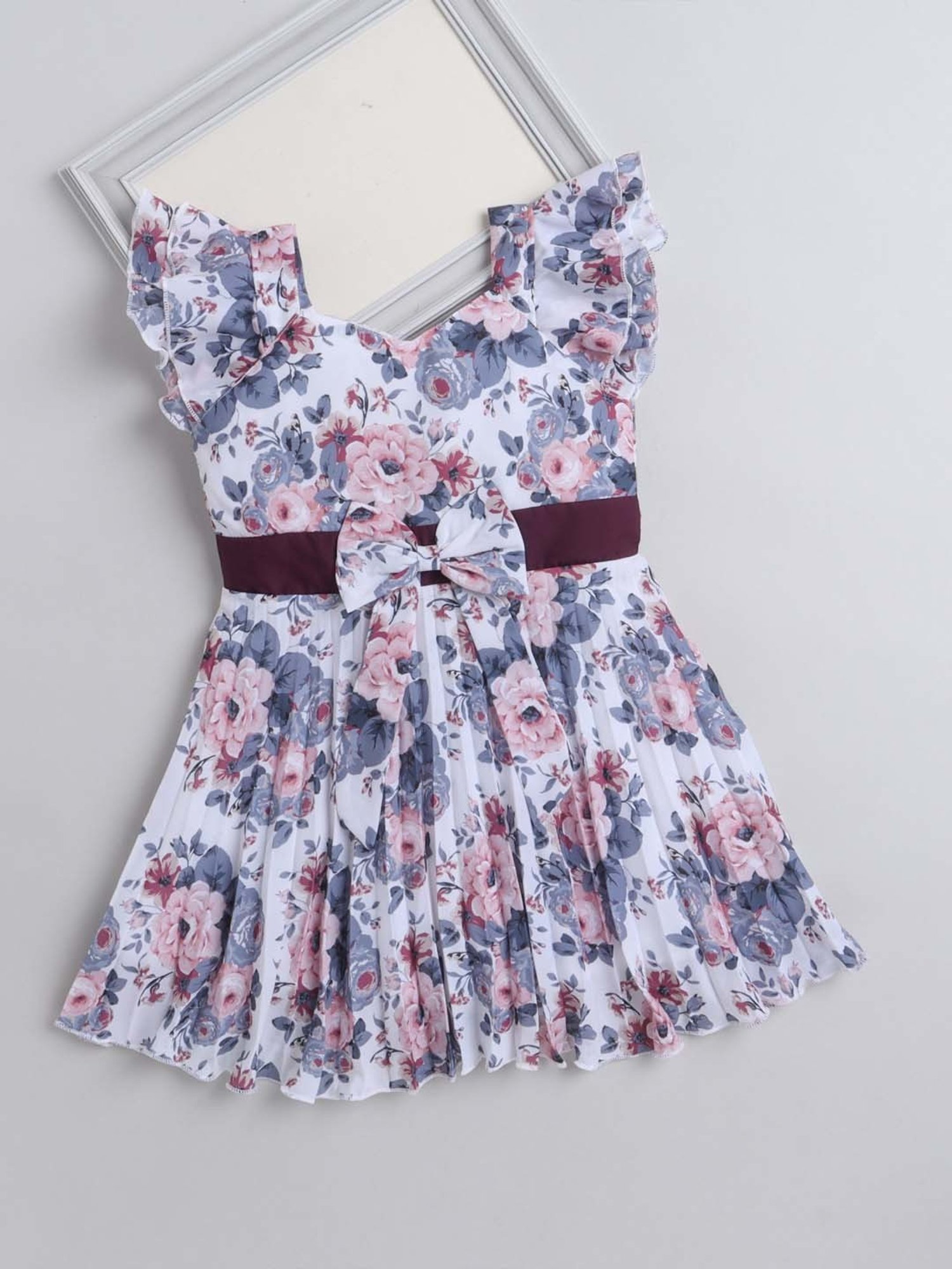 The Magic Wand Kids Off-White & Blue Floral Print Dress
