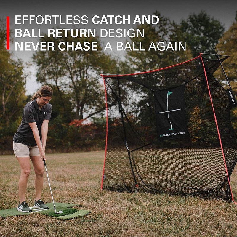 Rukket Sports Outdoor Portable 9 x 7 x 3 Foot Haack Golf Training Practice Net Pro Set with Hitting Target, Tri Turf Mat, and Carrying Bag