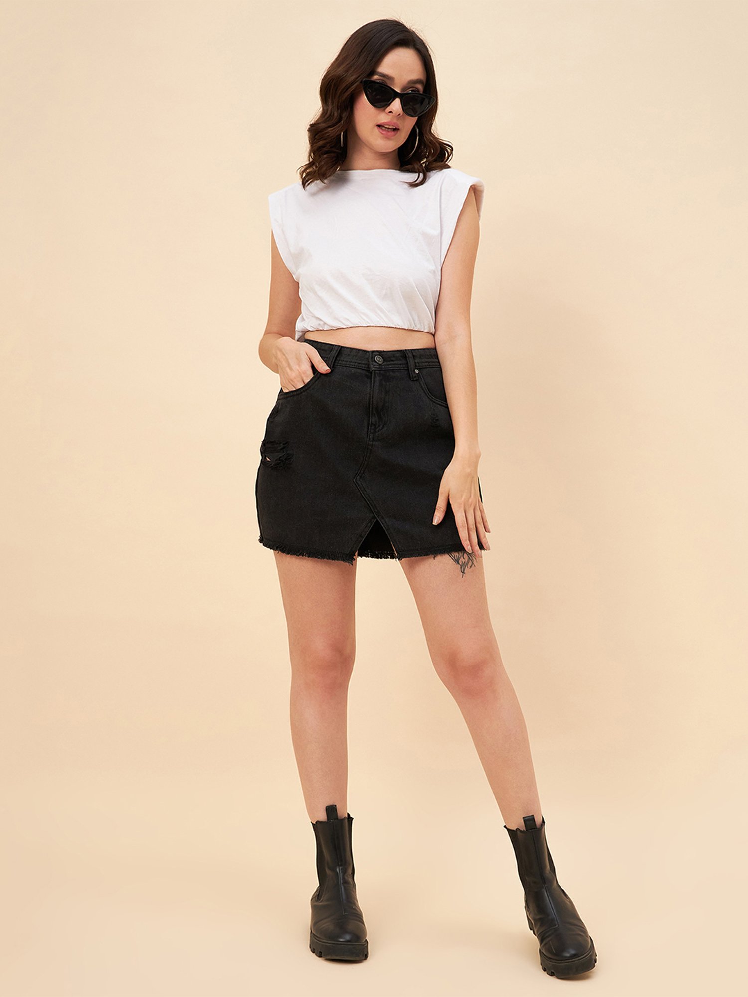 High Star Black A-Line Mini Skirt