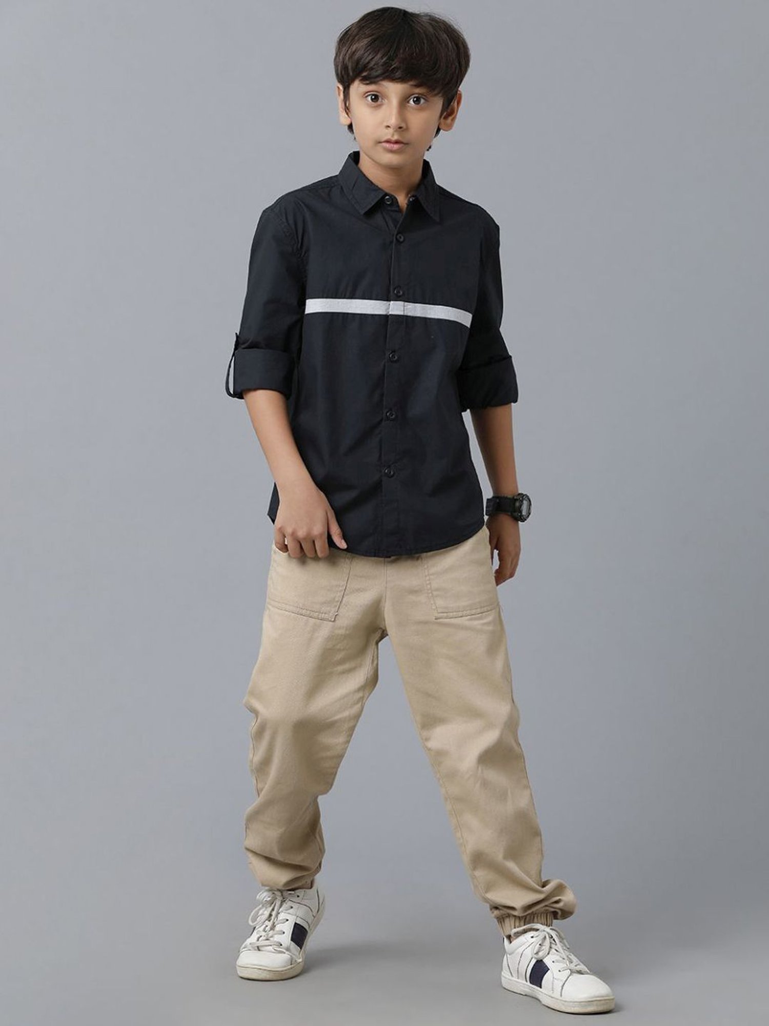 Under Fourteen Only Kids Black Color Block Full Sleeves Shirt