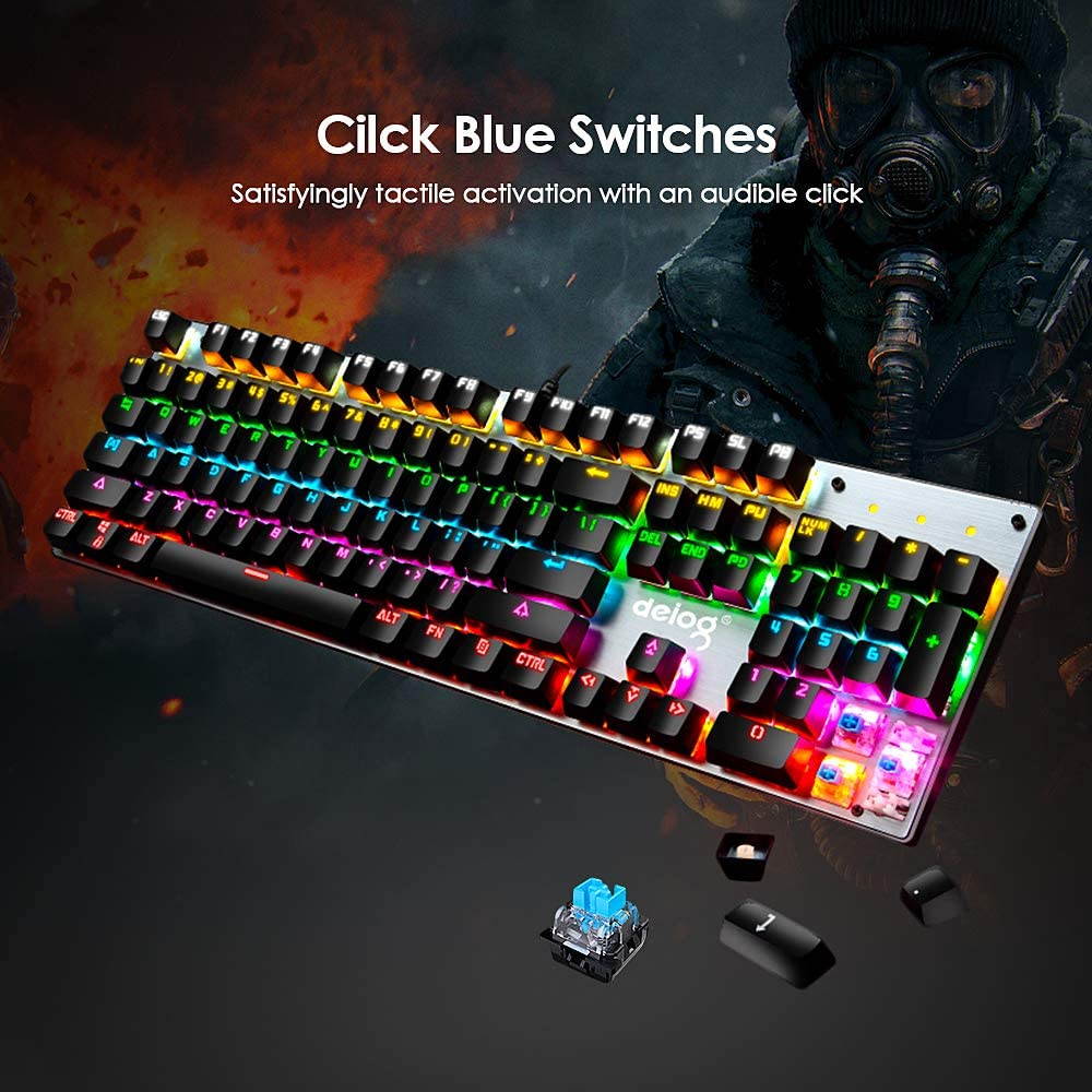FELiCON RGB LED Backlit Wired Mechanical Gaming Keyboard,Metal Panle Dustproof Suspended Keycap Keyboard,for Laptop PC Game and Work (Black & RGB)