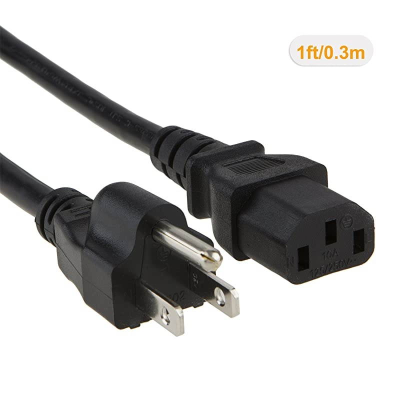 2Pack 1 Feet 18 AWG Universal Power Cord for NEMA 515P to IEC320C13 Cable 03M Black