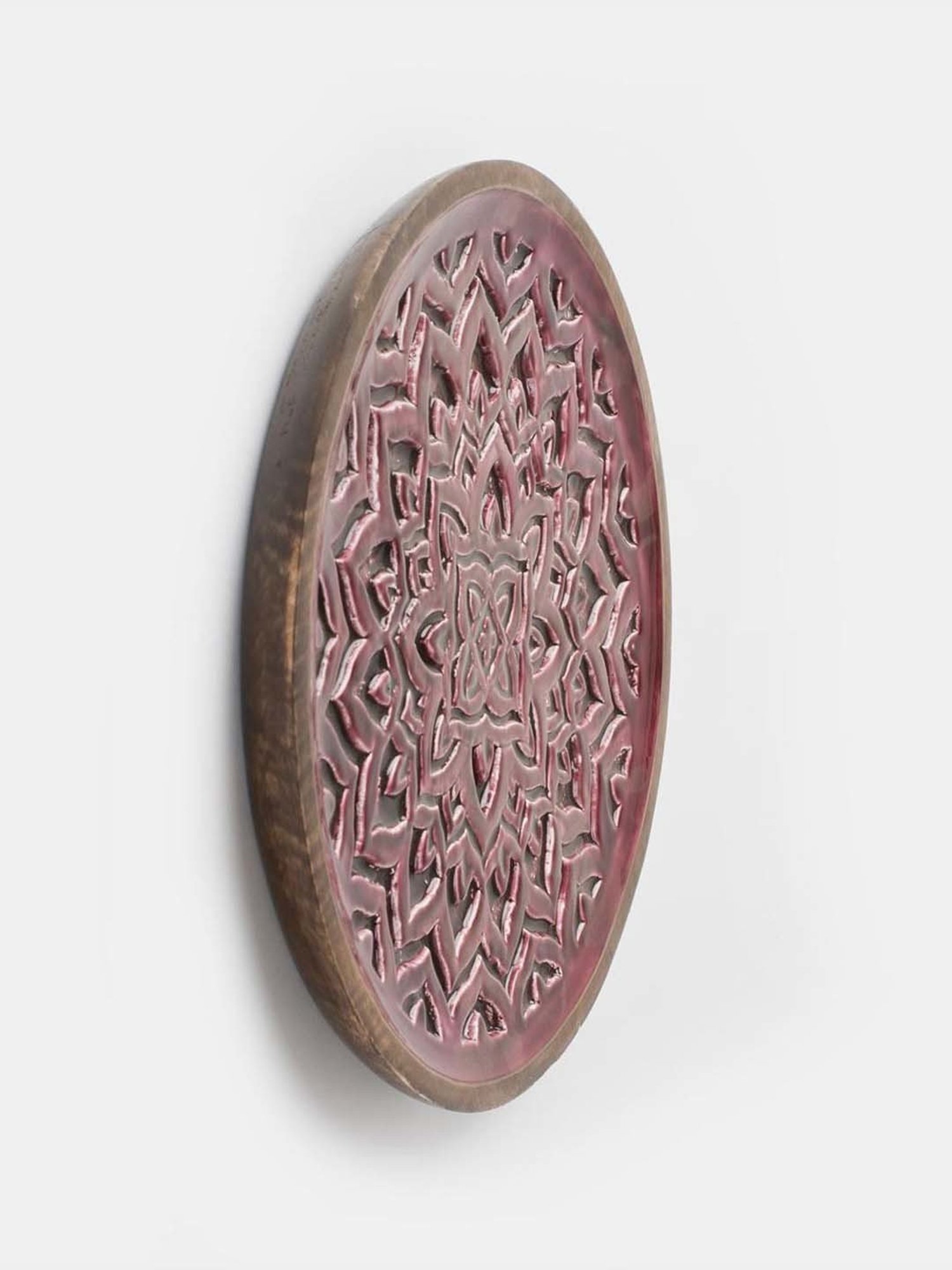 Fabindia Home Gulmohar Maroon Wood Hand Carved Wall Plate