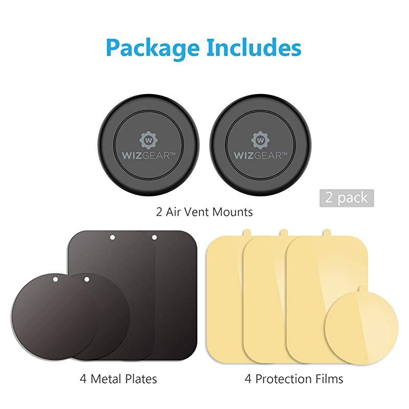 Magnetic Phone Car Mount  2 PACK Universal Air Vent Magnetic Phone Car Mount Phone Holder for Cell Phones and Mini Tablets with Fast SwiftSnap Technology With 4 Metal Plates