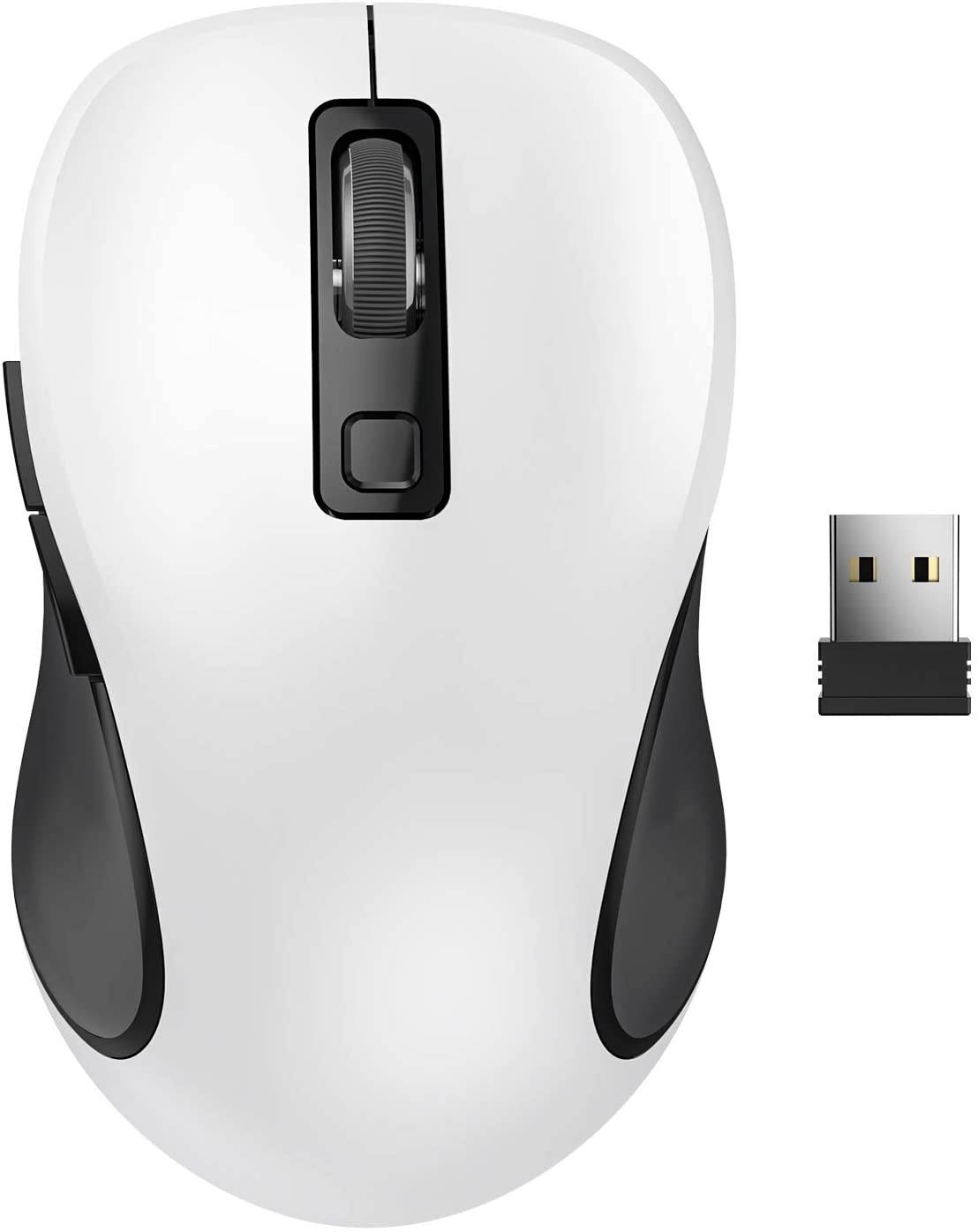 Wireless Mouse RATEL 2.4G Wireless Ergonomic Mouse Computer Mouse Laptop Mouse USB Mouse 6 Buttons with Nano Receiver 3 Adjustable DPI Levels Cordless Wireless Mice for Windows Mac (Black & White)