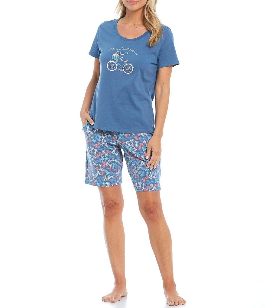Sleep Sense Bicycle Print Bermuda Knit Coordinating Sleep Shorts