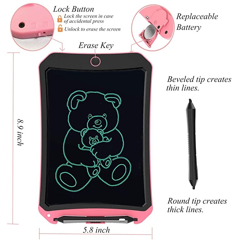 8.5inch LCD Smart Writing Tablet Kids,Electronic Doodle Board Magnetic Drawing Pads for Gifts Toys/Adults Noting(Pink-9)