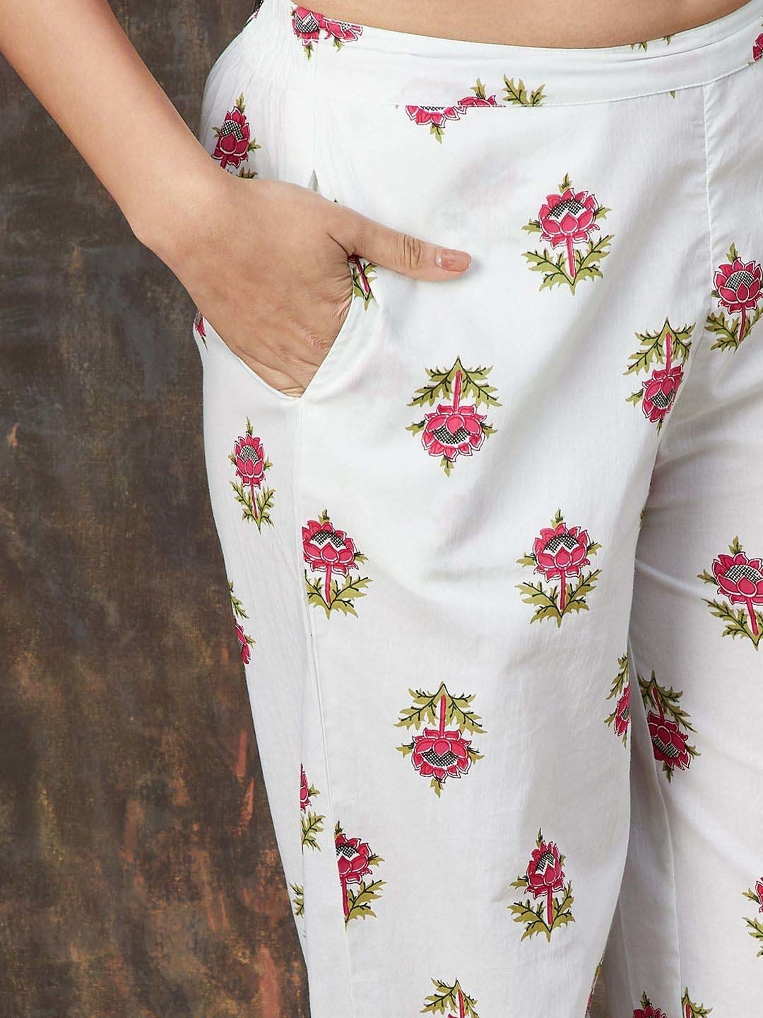 Melange by Lifestyle Pink & White Cotton Printed Kurta & Salwar Set