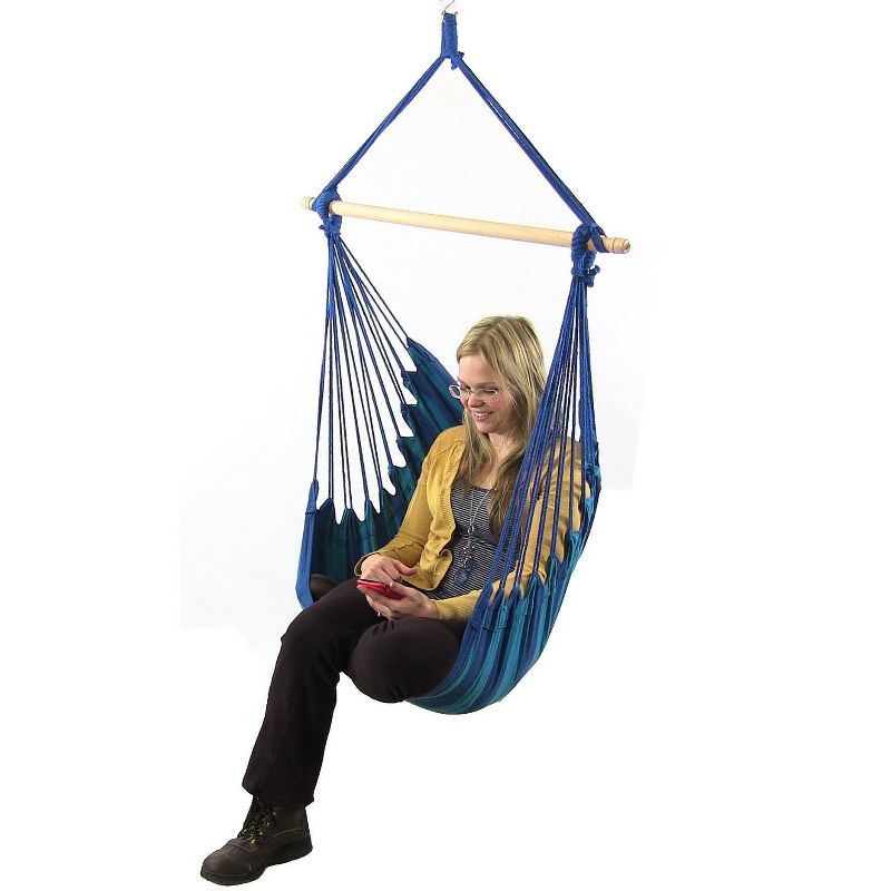 La Siesta HAL21-1 Habana Organic Cotton Lounger Comfortable Indoor Outdoor Hammock Chair with Suspension Set and Bamboo Spreader, Nougat