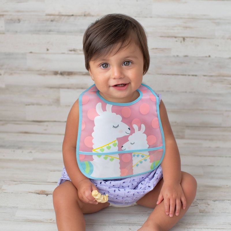 Neat Solutions Girl Printed Translucent Peva/Knit Terry Bib Set - Llama-Cactus-Goat - 3pk