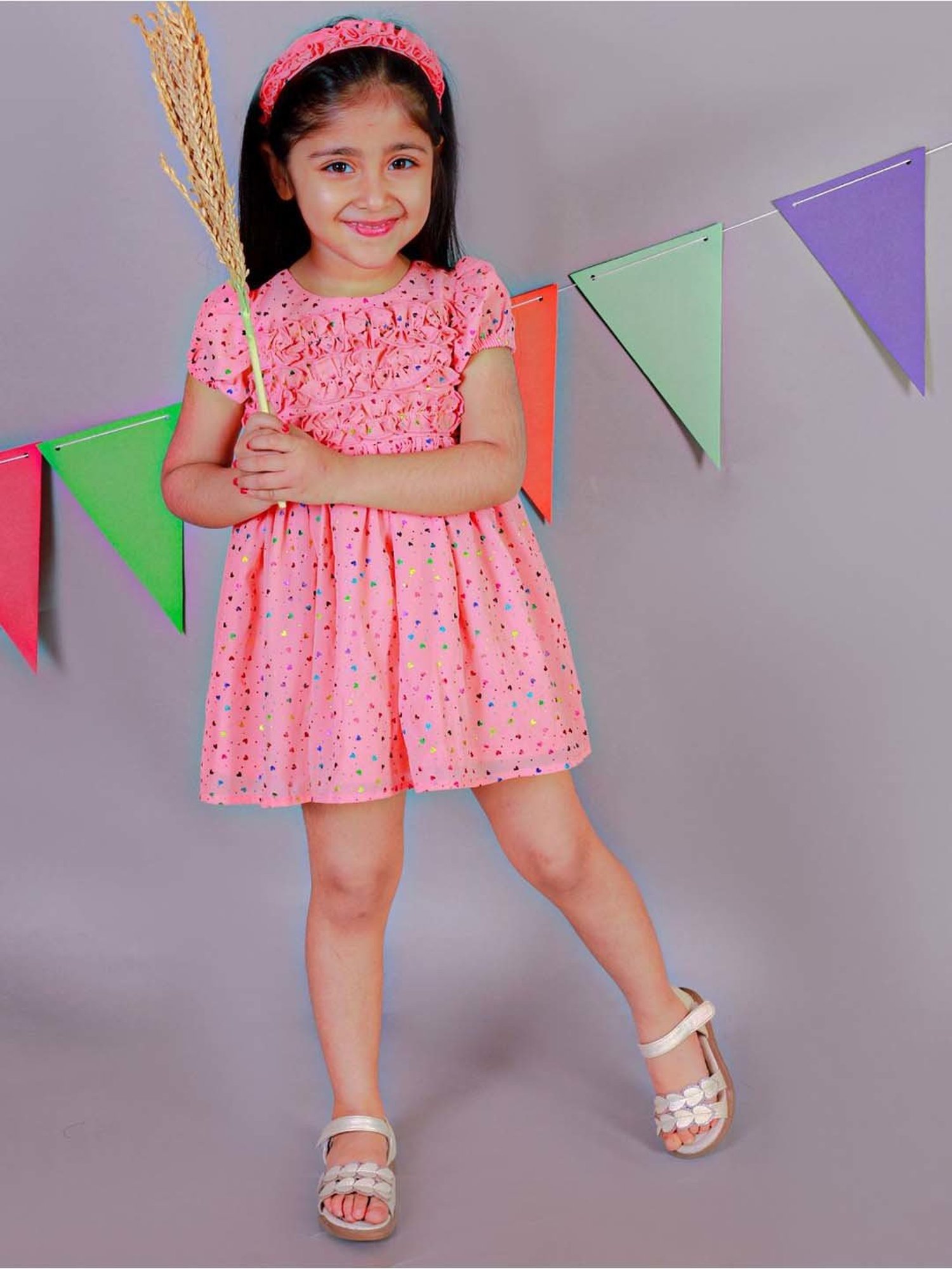 KidsDew Peach Applique Dress with Bloomer