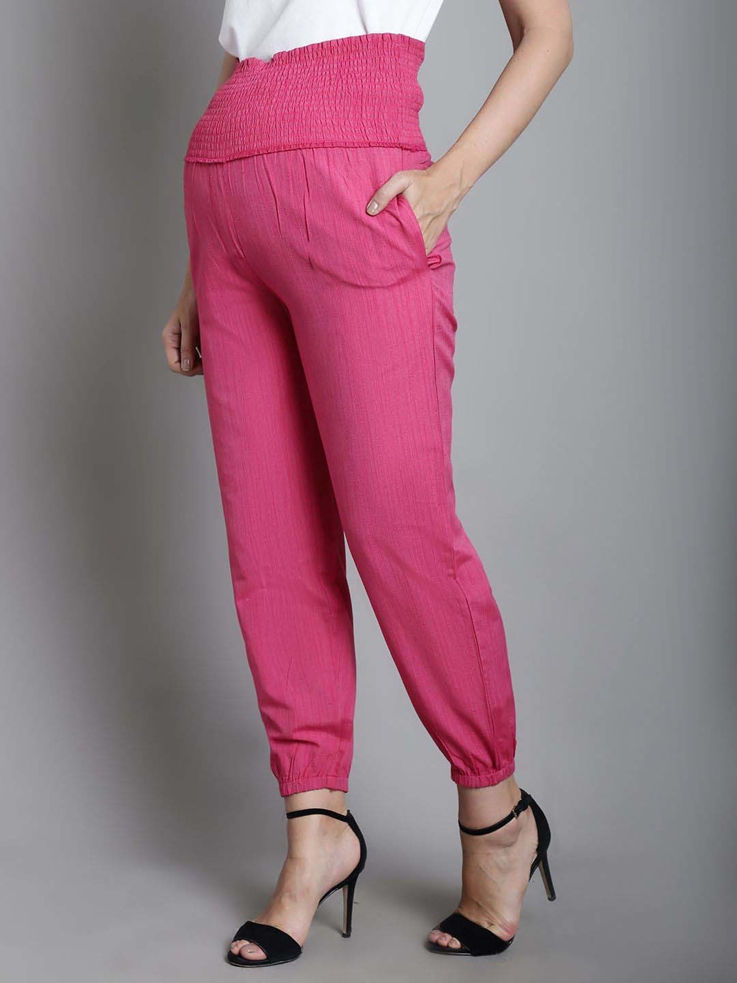 Moms Maternity Pink Cotton High Rise Maternity Joggers