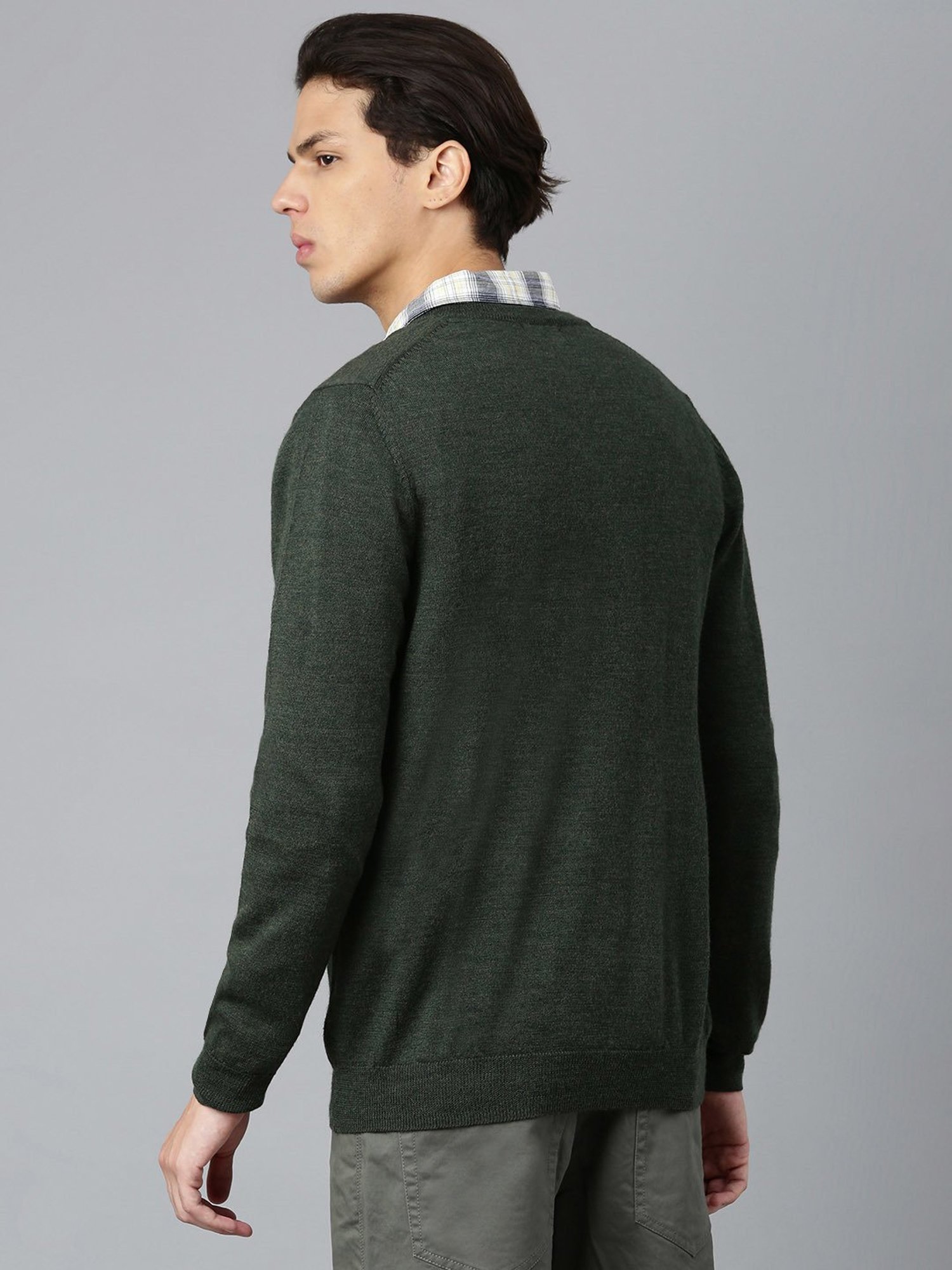 Woods Dark Green Regular Fit V Neck Sweater