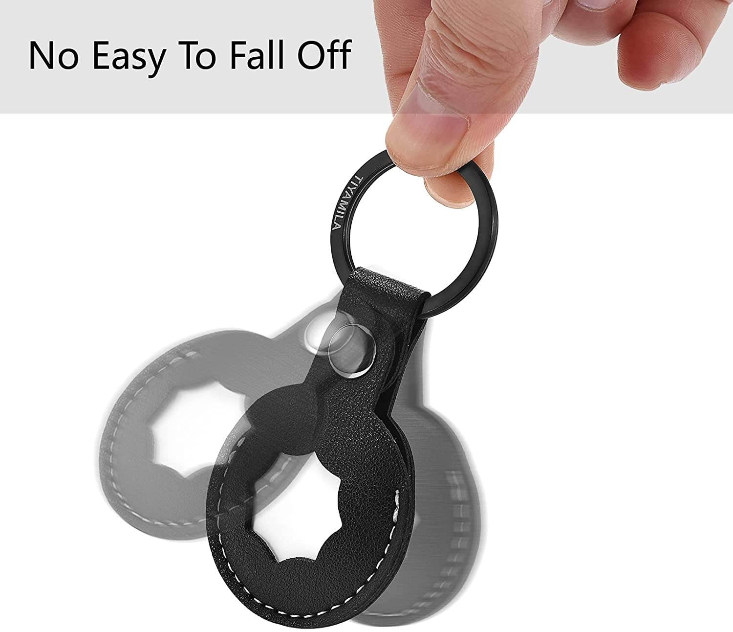 TIYAMILA 2 Pack Genuine Leather Case for AirTag Finder, Carabiner Leather Key Ring for AirTag Finder (Black/White)