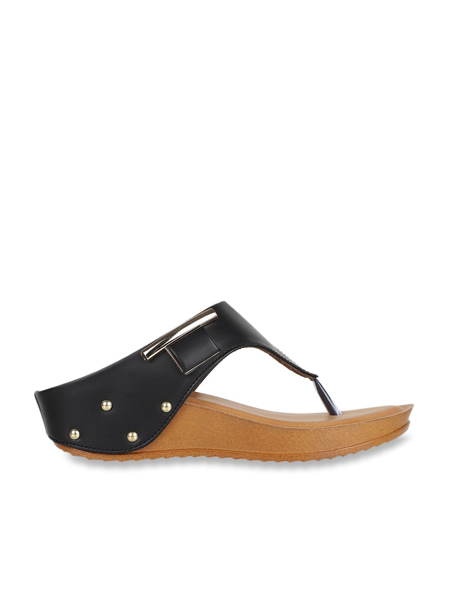 Iconics Women's Black Thong Wedges