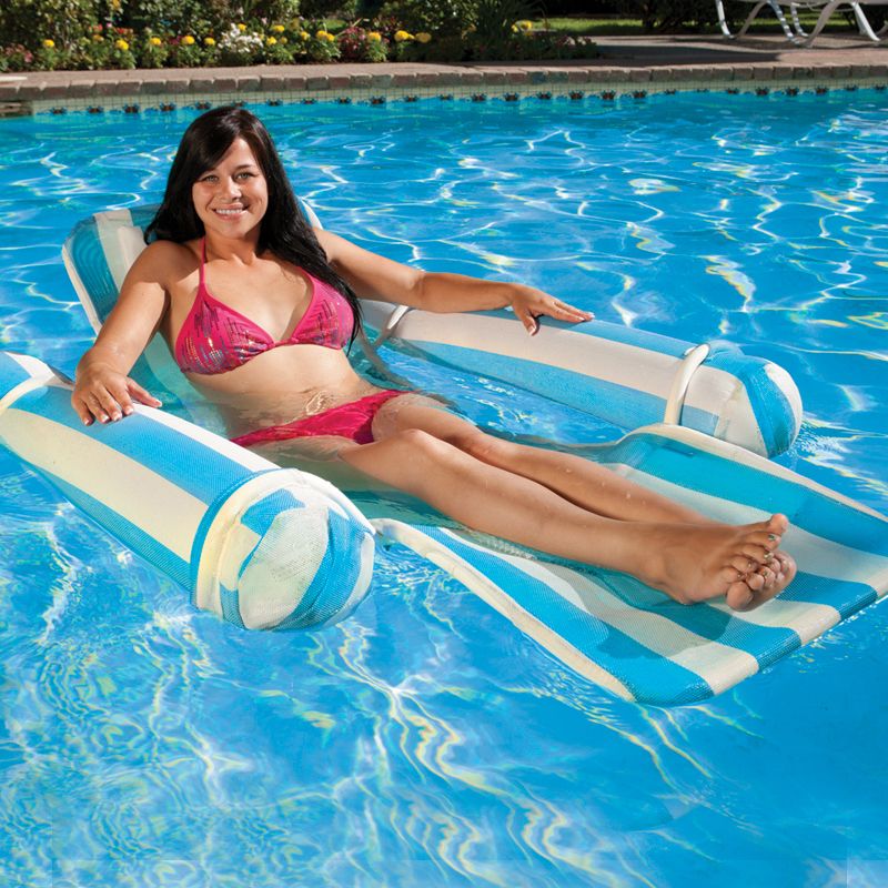Swim Central 62" Striped Aqua Drifter Floating 1-Person Swimming Pool Chaise Lounge - Blue/White