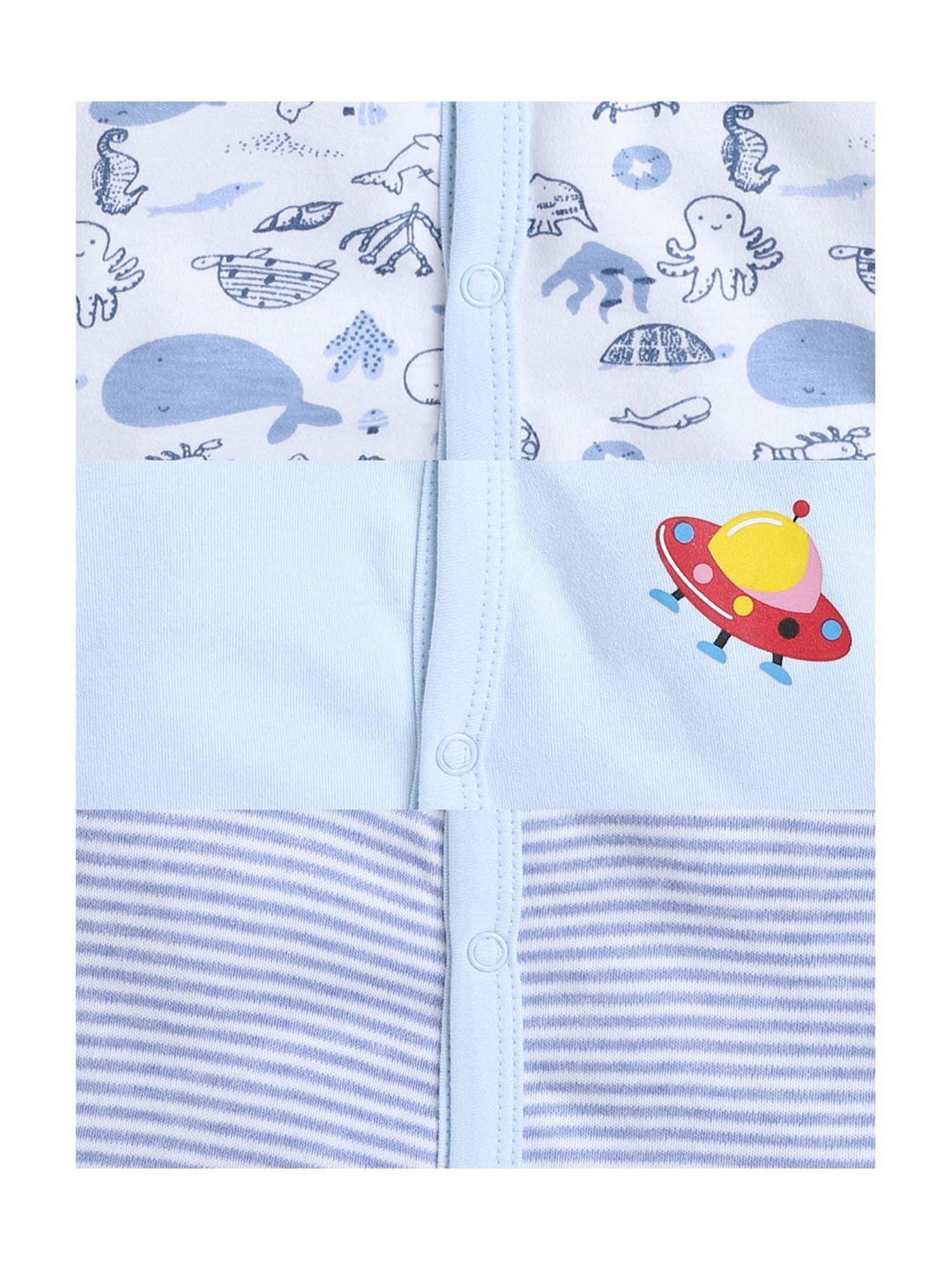 Bumzee Kids Blue & White Printed Jhablas (Pack Of 3)