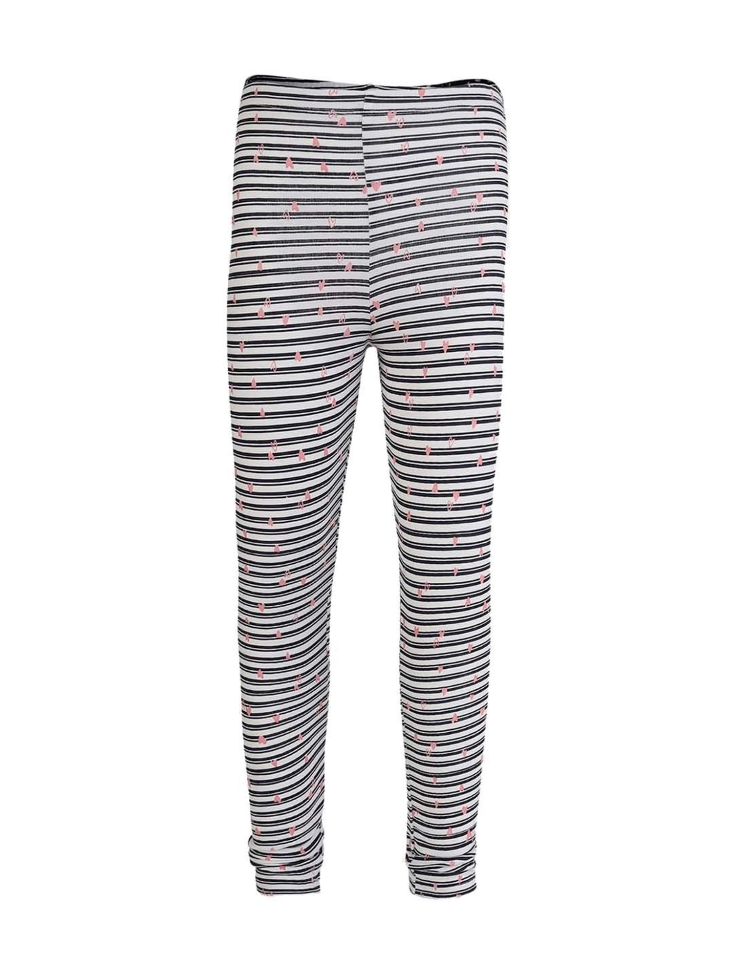 Jockey Kids White & Black Cotton Striped Leggings