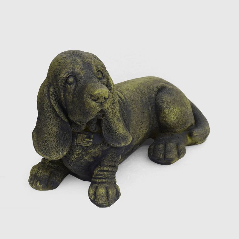 10.5" Cast Stone Abby Basset Hound Dog Garden Ornament Antique Green - Christopher Knight Home