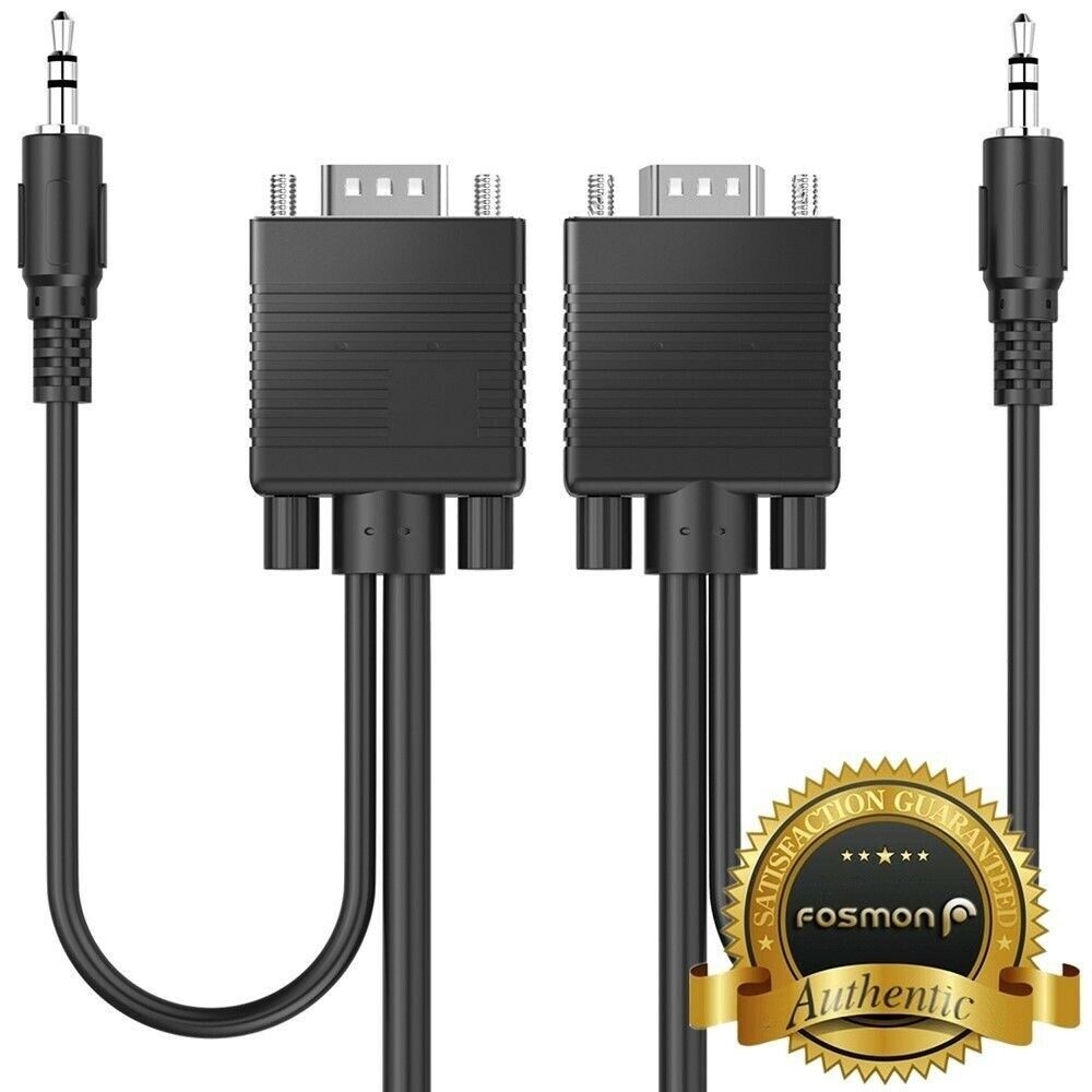 Fosmon 25FT High Resolution Plug Play VGA 3.5mm Aux Audio Male Adapter Cable
