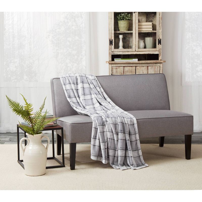 50"x60" Plaid Throw Furniture Protector Gray - Sure Fit