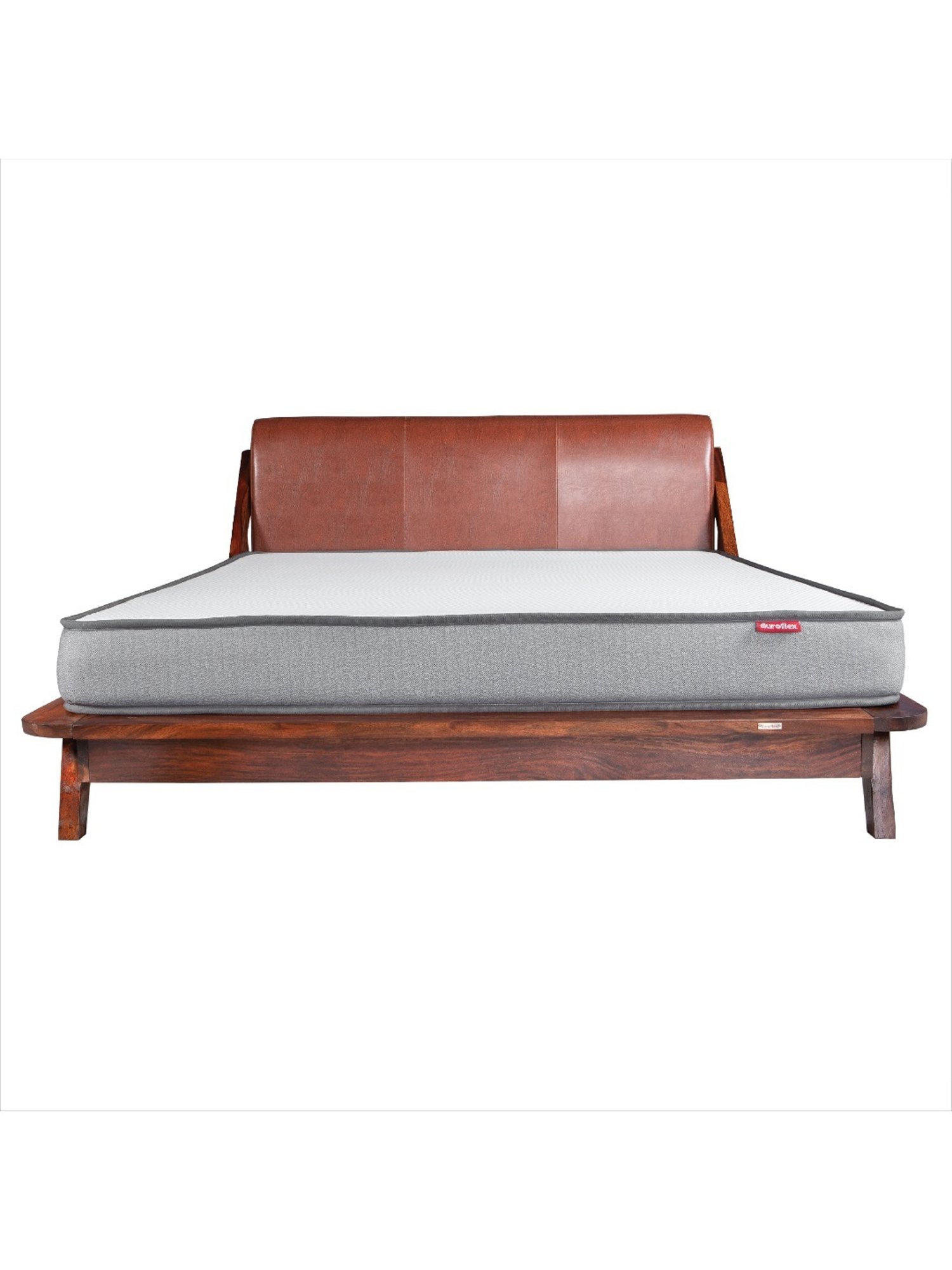 Duroflex Plush Brown Sheesham Wood Queen Bed in Honey Finish
