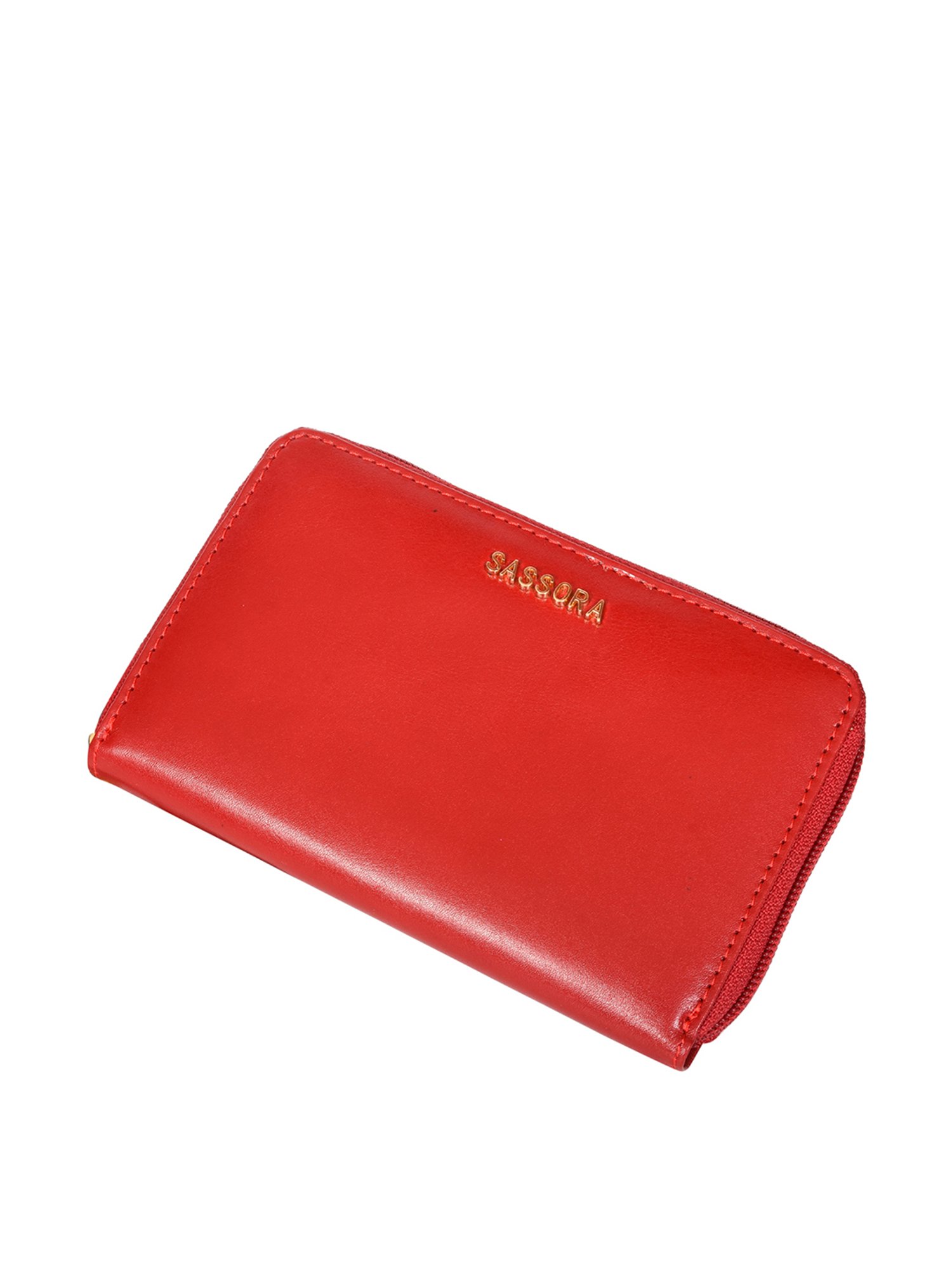 SASSORA Red Solid Rfid Zip Around Wallet for Women