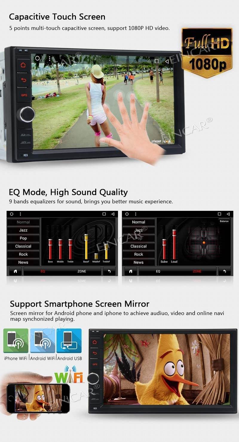 Touch Screen Car Stereo Android Head Unit Double Din Car Radio with Bluetooth 7 Inch Indash 8-Core Audio MP5 Video Player 2 Din Autoradio Support 2GB 32GB Mirror Link USB TF AUX AM FM Backup Camera