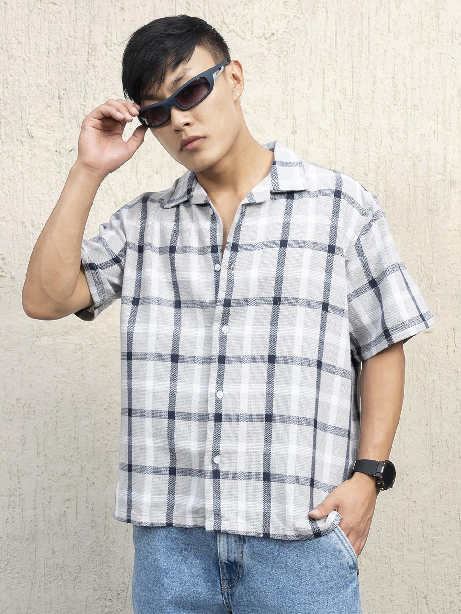 Hubberholme Men Cotton Short Sleeves Oversized Checked Shirt 7