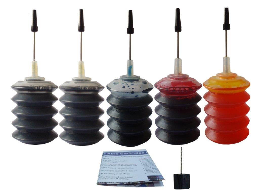 5x30ml Nano Refill Ink (2 Black + 1 Cyan + 1 Magenta + 1 Yellow) and 1 Thumb Drill for Lexmark #36A and #37A Cartridge in Lexmark Printer X3650, X4650, X5650, X6650, X6675, Z2420 ...