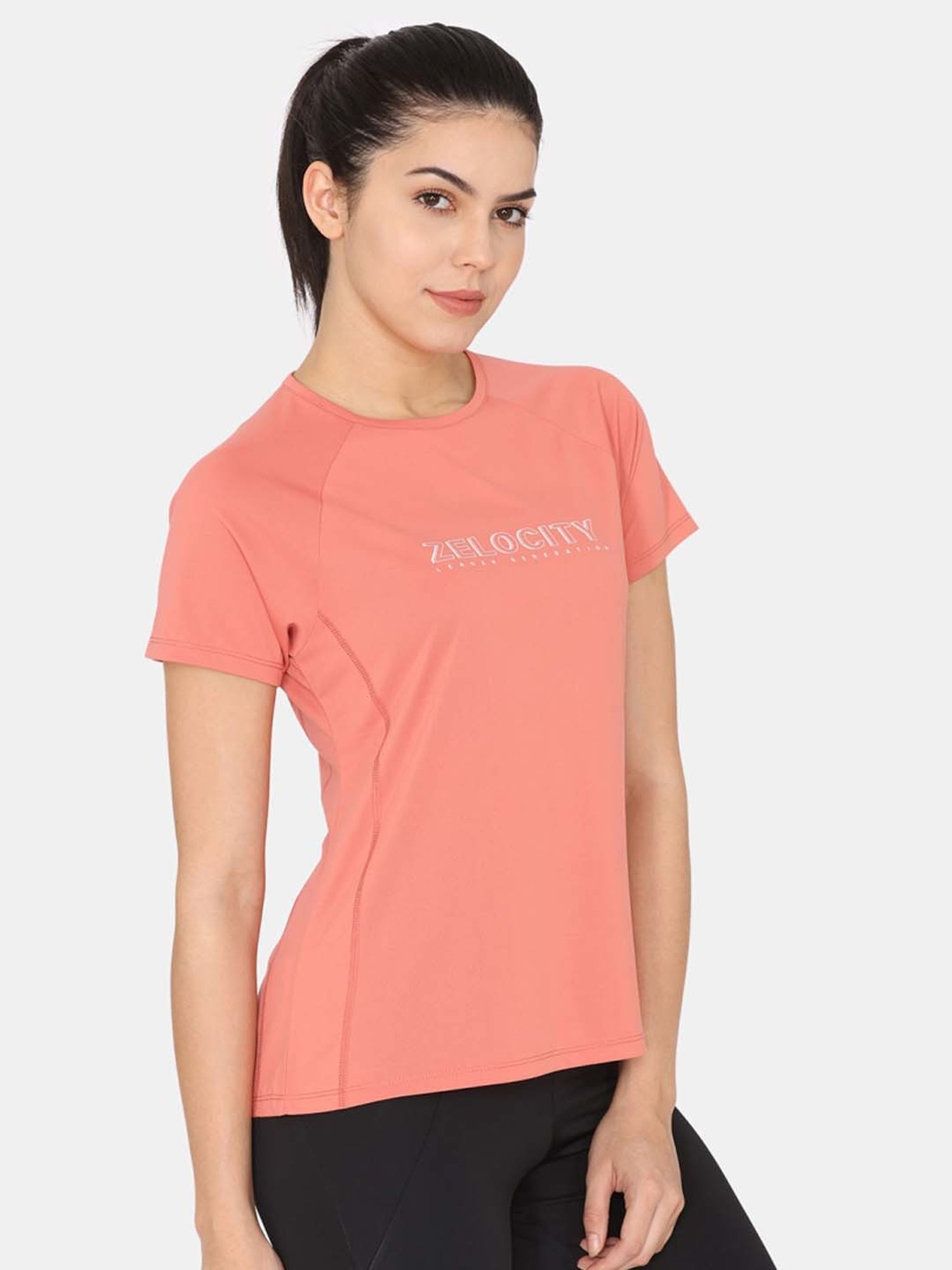 Zelocity by Zivame Peach Printed Sports T-Shirt