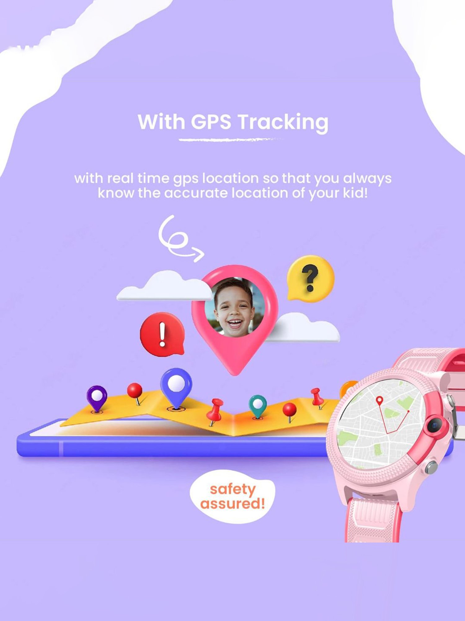 Turet Buttercup GPS Tracker Smartwatch for Kids with IP68 Waterproof 1.4 inch HD Display (Pink)
