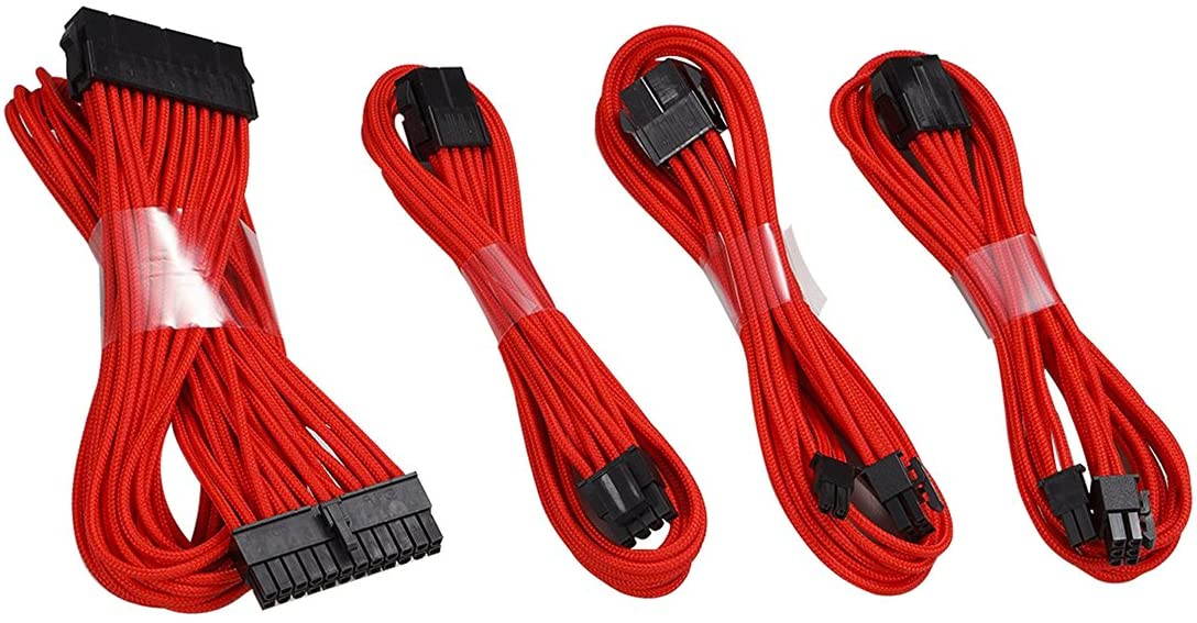 Sleeved Cable - Cable Extension for Power Supply with Extra-Sleeved 24-PIN 6-PIN 4+4 PIN 500mm Length with Combs,Green(19.7 inch/50CM),SC503