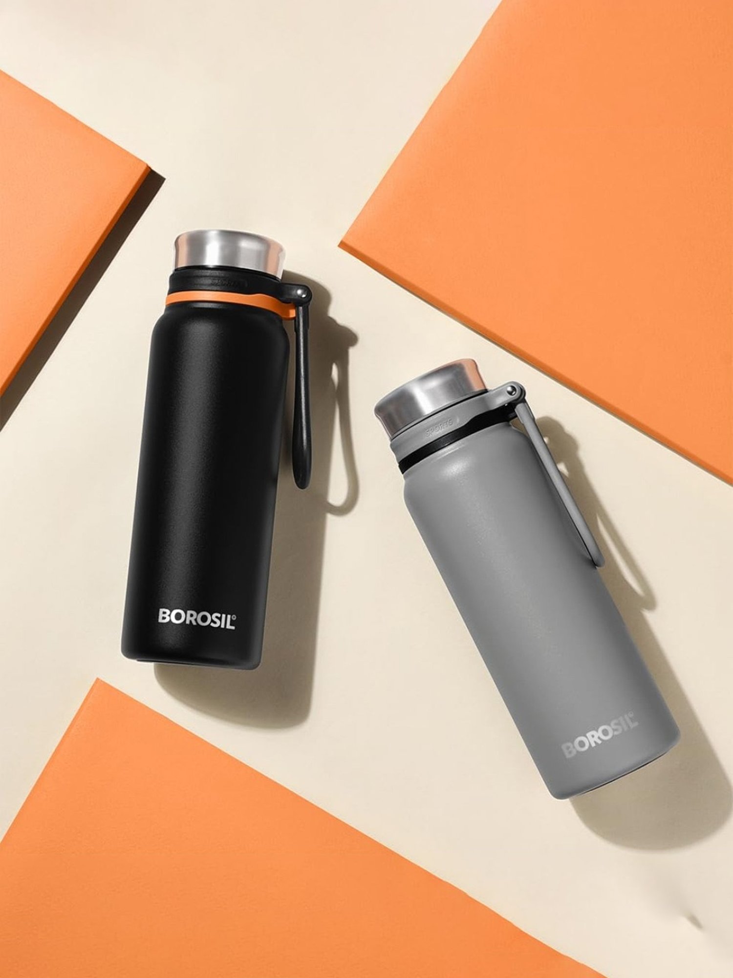 Borosil Black Stainless Steel Double Wall Vaccum Insulated Water Bottles (830ml)